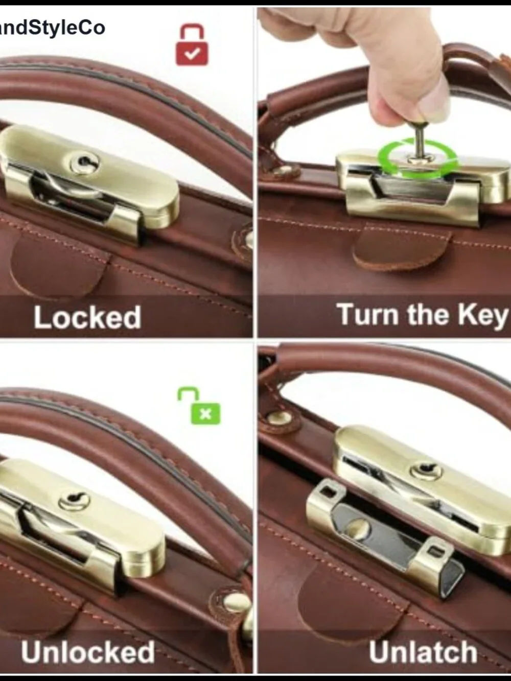 Full Grain Leather Doctor Bag Purse Vintage Top Handle Lockable Retro Women's